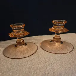Set of 2 Vintage 1930's Pressed Glass Candle Holders