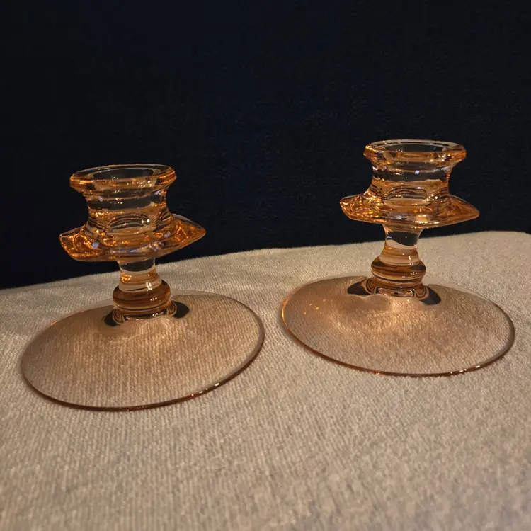 Set of 2 Vintage 1930's Pressed Glass Candle Holders