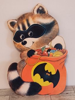 Vintage Halloween Racoon w/Candy Bag Diecut