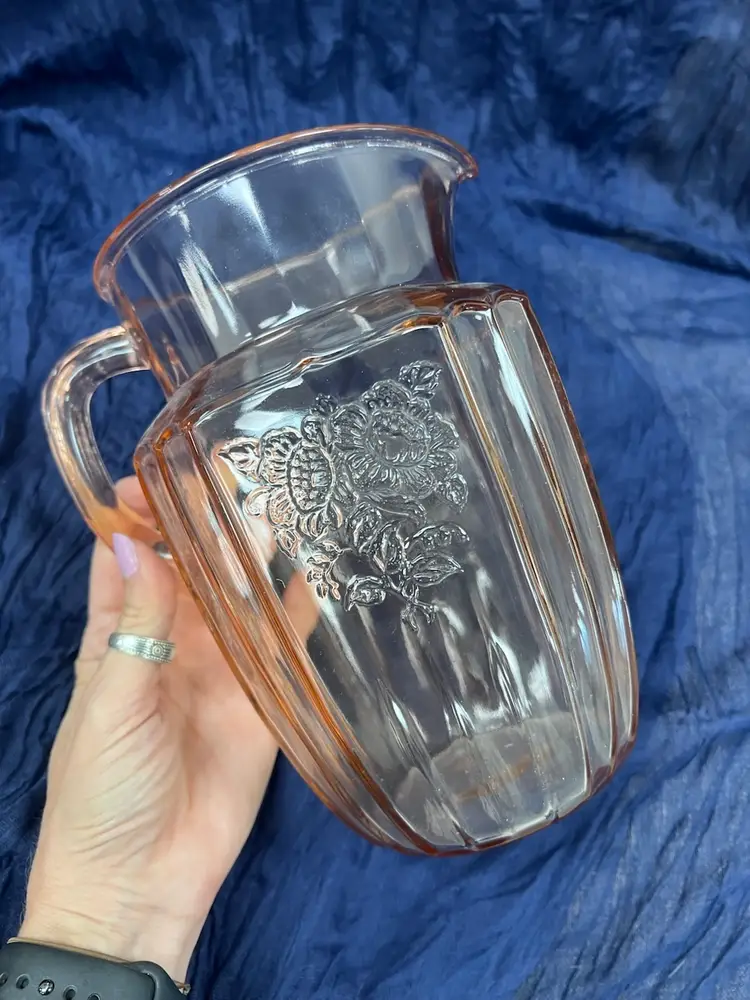 Glass Pitcher Pink Depression