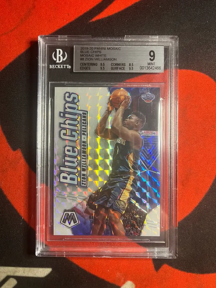 19-20 NBA Mosaic Zion Williamson Blue Chips RC White /25 BGS 9 