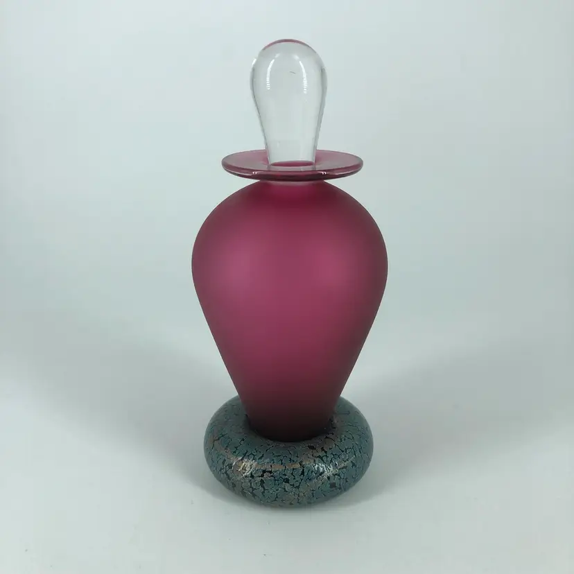 Hand-Blown Art Glass Gorgeous Pink Perfume Bottle with Stopper