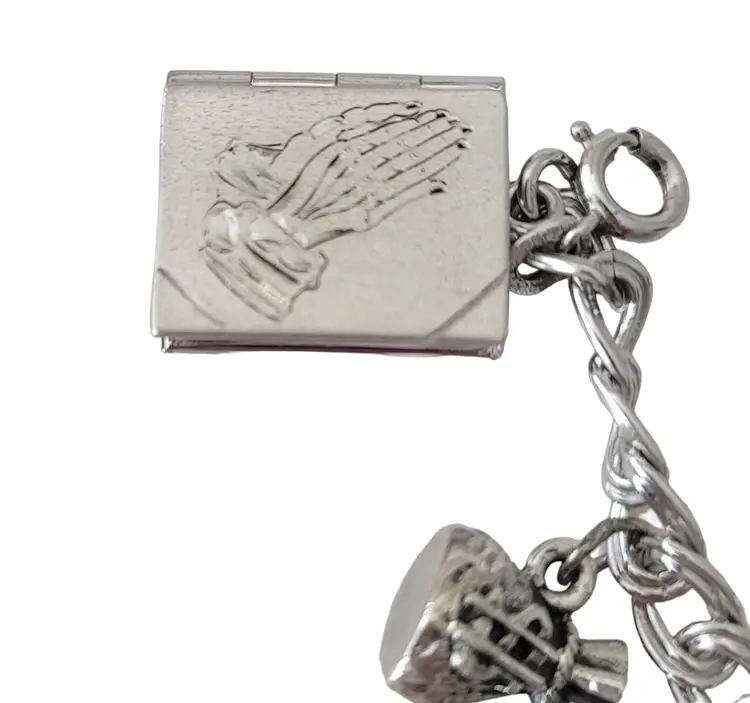 Sterling Silver Vintage Loaded 14 Special Charms Bracelet 7" Long E631