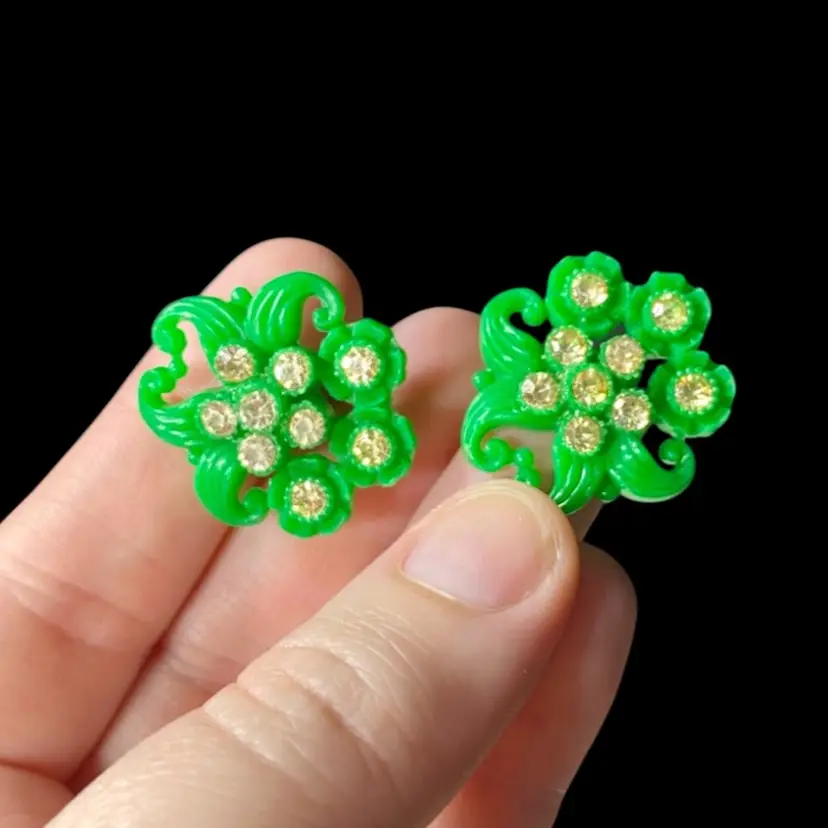 Screw Back Plastic Rhinestone Earrings