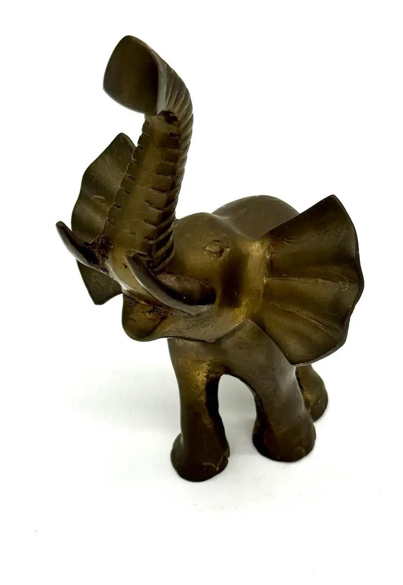 Elephant Brass Statue with Trunk Up 6”H