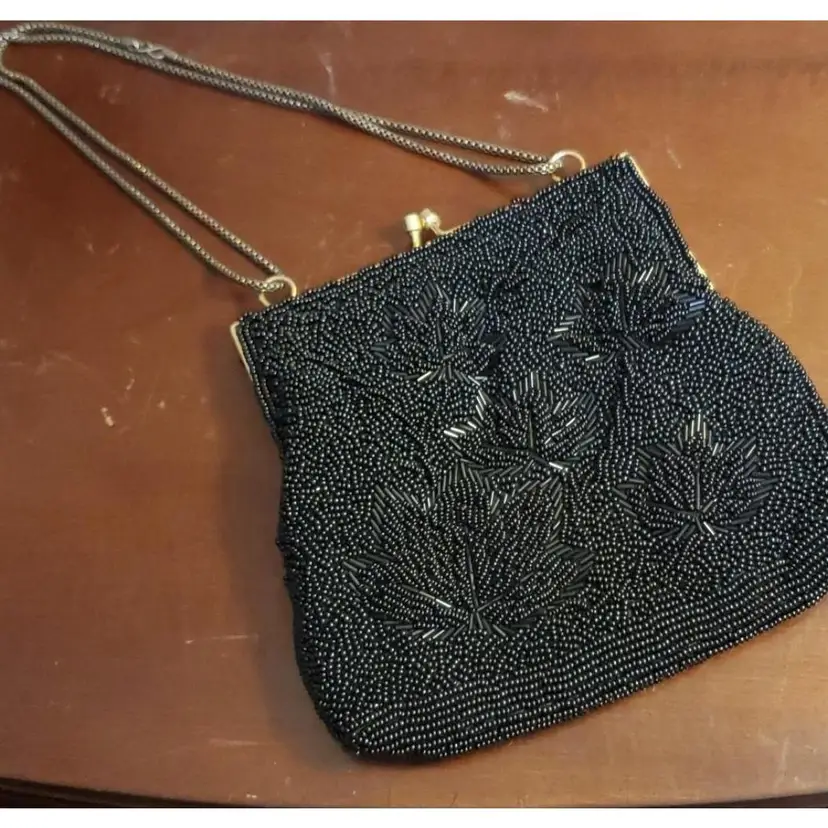 Vintage Black Beaded Vintage Black Beaded Evening Bag Made in Hong Kong
