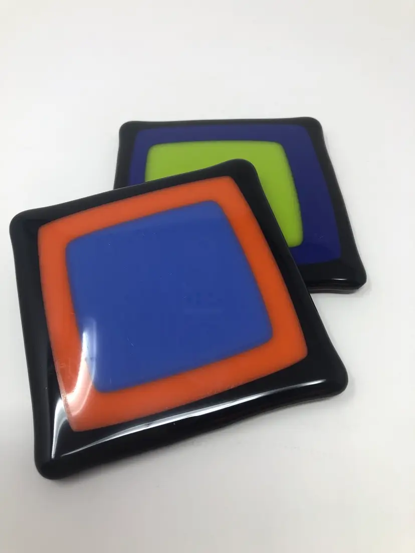 Art Glass Color Block Coasters/Trivets Set of 2