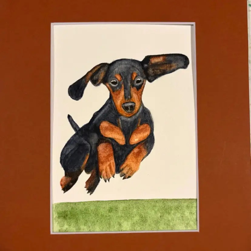 Original watercolor Dachsund Dog 5 X 7” In 8 X 10” Matte