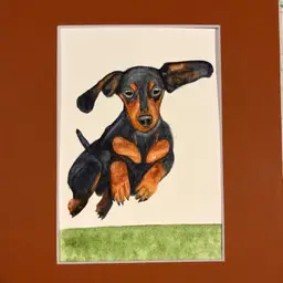 Original watercolor Dachsund Dog 5 X 7” In 8 X 10” Matte