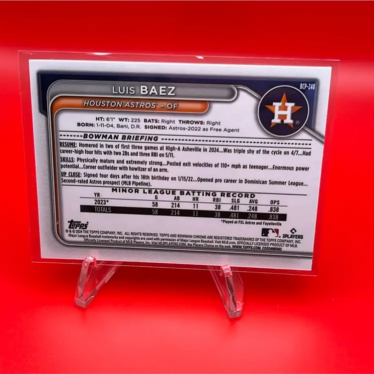Luis Baez 2024 Bowman Chrome Orange Shimmer Refractor 32/50 Houston Astros