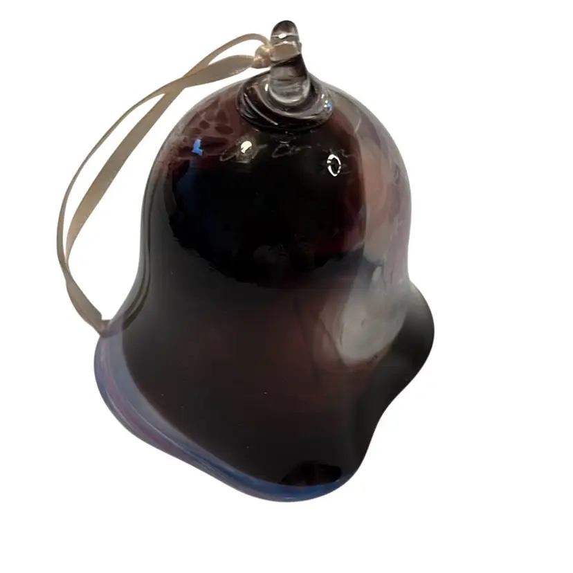 Blown Glass Bell With Clanger In Purple, Pink, White 4” Tall And 3 1/2” Across Bottom. Signed By Artist Dated ‘92
