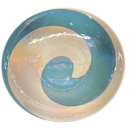 Rare VTG Italian Murano Art Glass Centerpiece Swirl Ivory Scuba Blue Iridescent