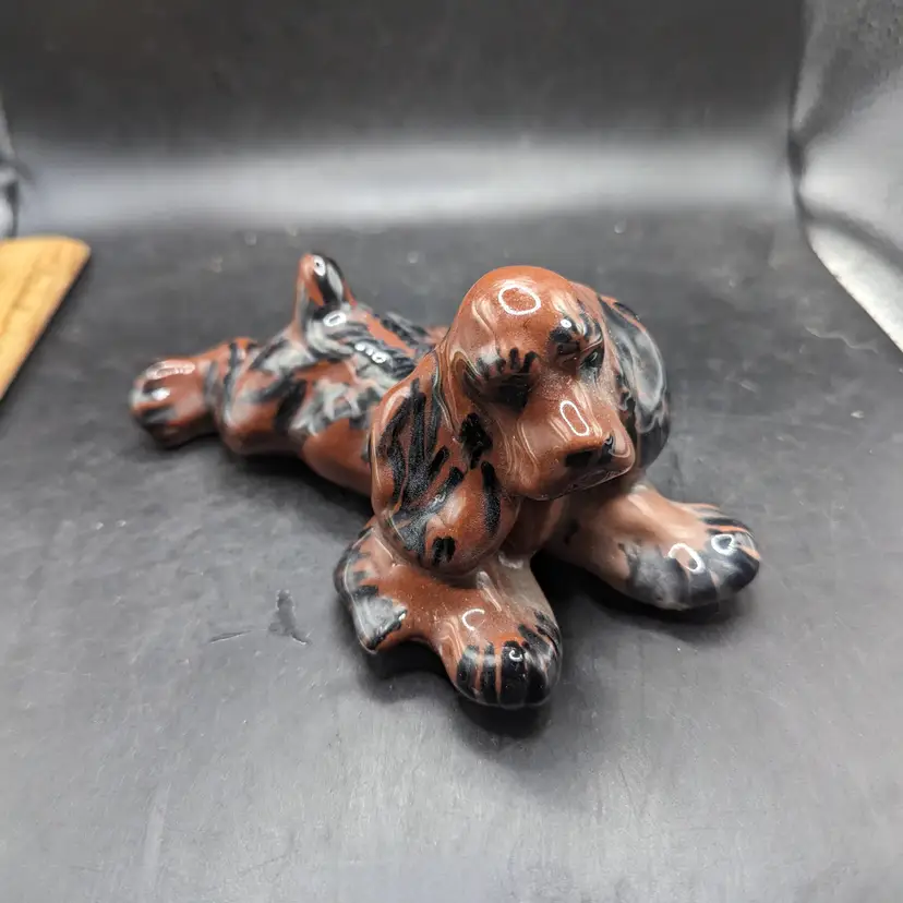 Vintage Redware Cocker Spaniel Brown and Black As Is