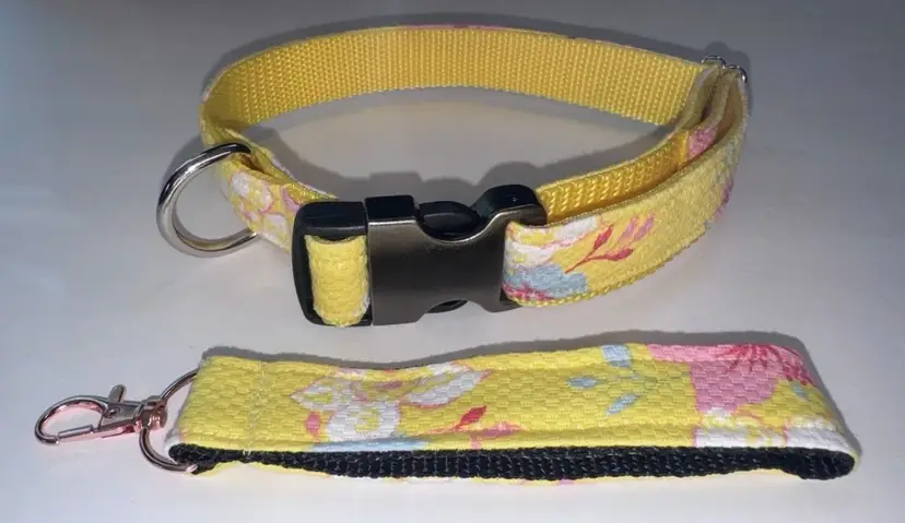 Dog Collar Flowers & Matching Keychain Large Handmade Heavy Duty W/Buckle NEW