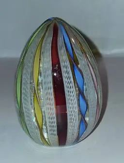 Murano AVeM Millefiori Twisted Ribbon Zanfirico Egg Paperweight With Copper Aventurine