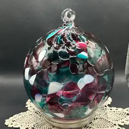 Hand-Blown Fused Glass 5” Multicolored Ornament, Friendship Ball