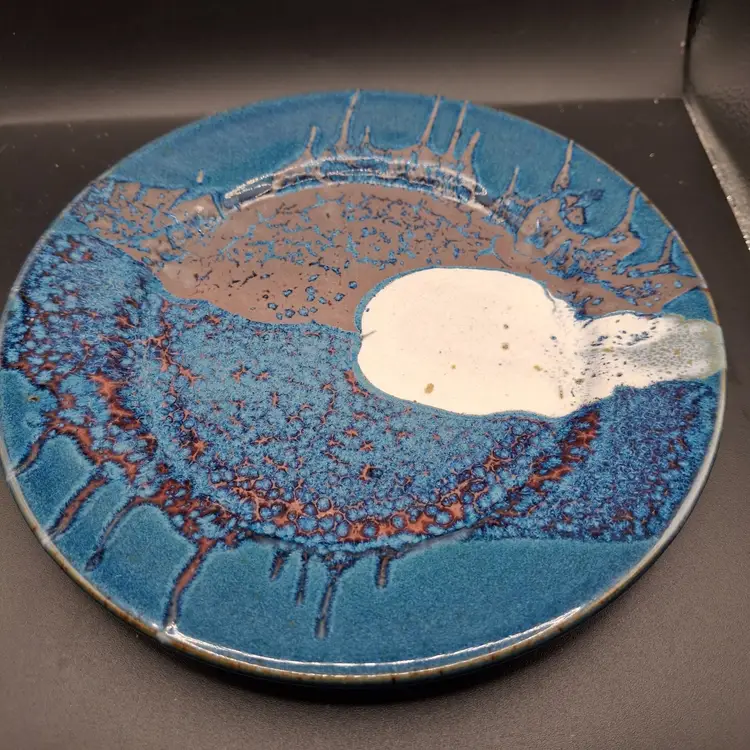 Handcrafted Ceramic Decorative Plate With Lunar Landscape Glaze Art By Padilla