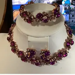 Red Tree Faux Alexandrite Gemstone Necklace Earrings and Bracelet Set