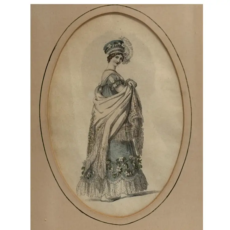Ackermann's Repository Fashion Plate Regency Lady in Opera Dress 1800s Framed