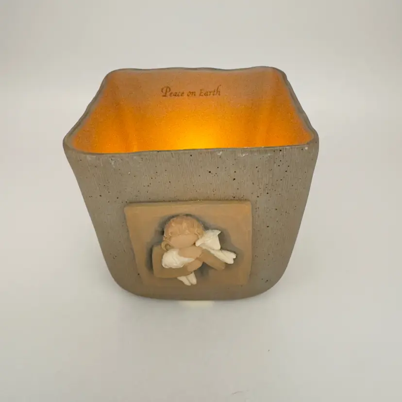 Vintage 2008 Girl & Lamb Ceramic Votive Tealight Candle Holder, Peace on Earth Design, Cozy Home Decor, Willow Tree Designed By Susan Lordi, By Demdaco, Made in China