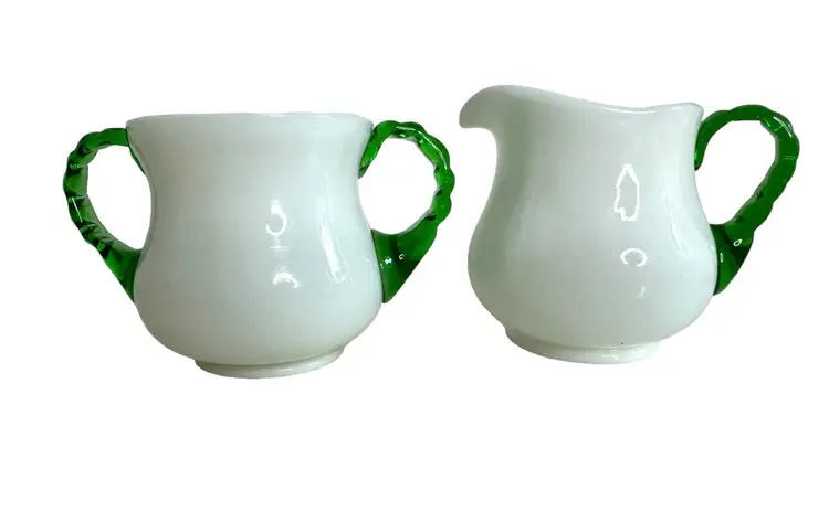 Fenton Emerald crest white milk glass cream and sugar set