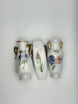 Set If 3 Small Porcelain Hand Painted Vases 4”