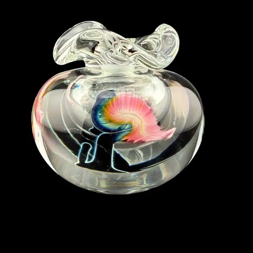 Signed Lotton Studios J Heer 1996 Art Glass Floral Perfume Bottle 2 1/4" No Stopper