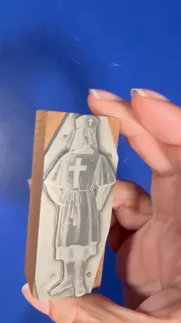 Antique Zinc Printing Blocks – Religious Figures – 3” – Wood Mounted Pair