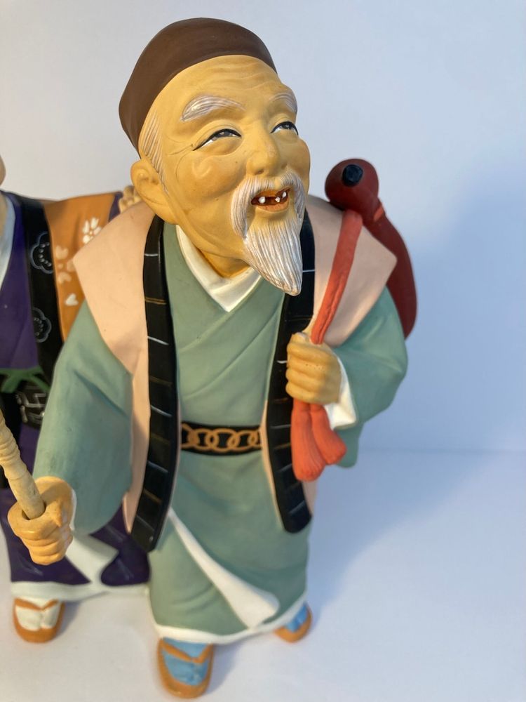 Vintage Hakata Clay Japanese Couple Out Walking Made In Japan