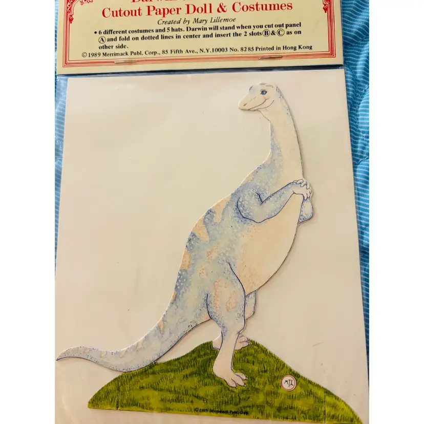 Vintage 1989 Darwin The Dinosaur Cut Out Paper Doll In Original Packaging - Packaging Yellowed From Age 2 Of 2 - Read
