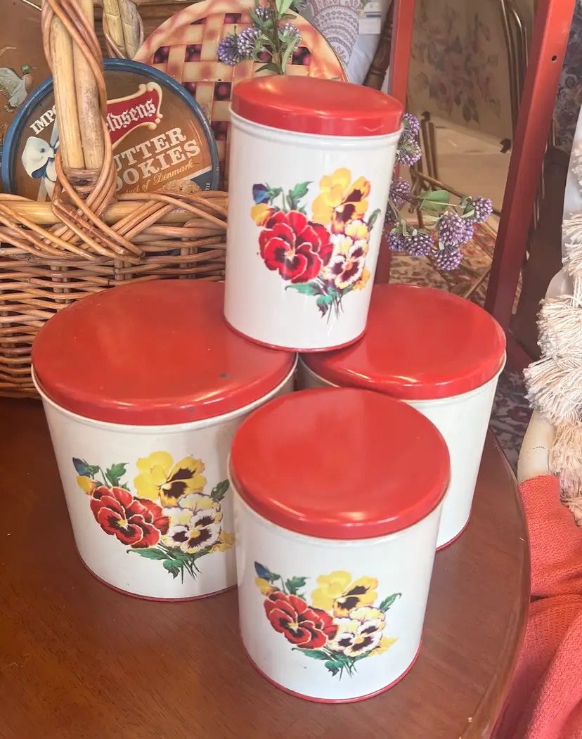 Vintage Metal 4 Piece Lidded Canister Set