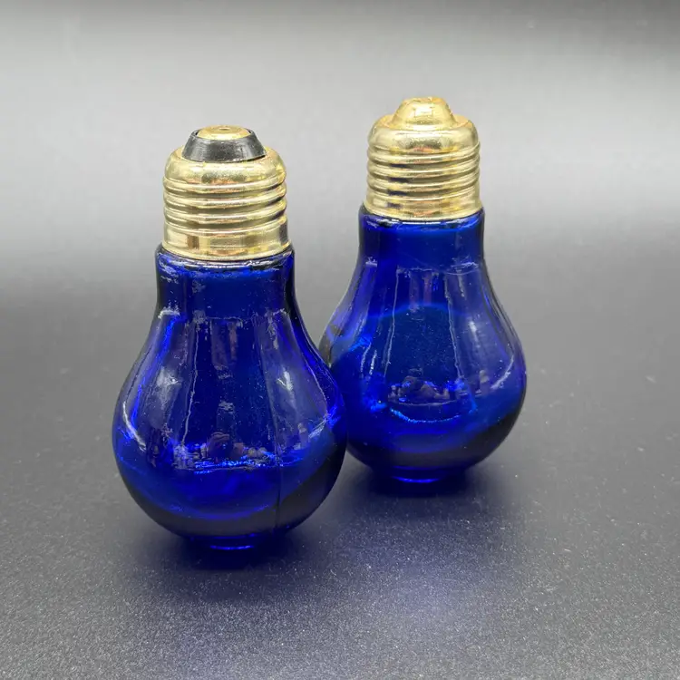 Vintage Cobalt Blue Glass Lightbulbs Salt and Pepper Shakers