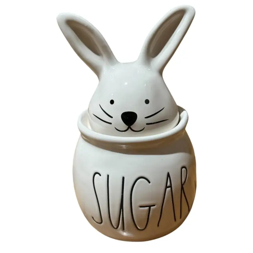 Rae Dunn Easter Decor Bunny Rabbit SUGAR Jar Ceramic Artisan Collection Magenta