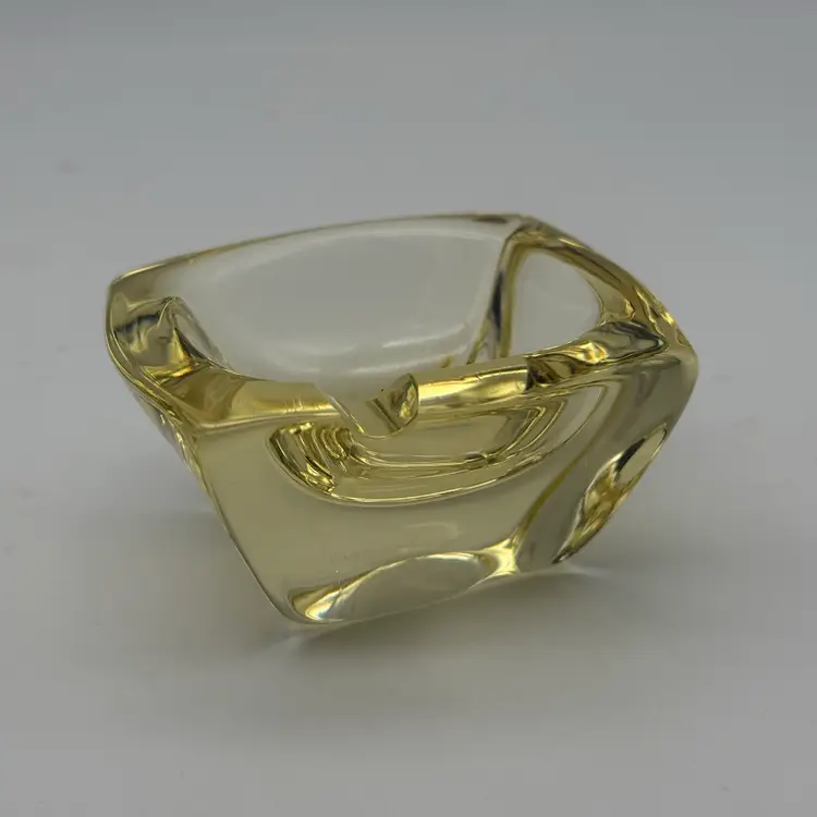 Vintage Daum France Crystal Ashtray - Yellow - Signed - RARE!