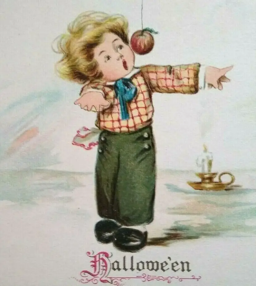 Halloween Postcard Tucks Series 803 Boy & Apple Unused Original Antique Vintage