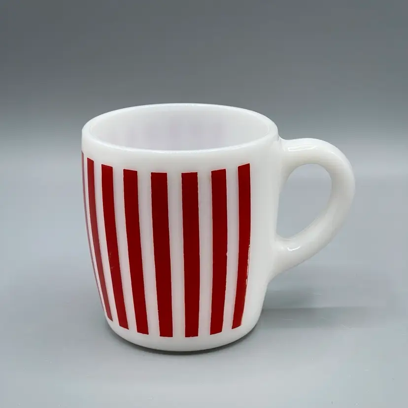 Vintage Hazel Atlas Milk Glass Red Vertical Stripe Mug