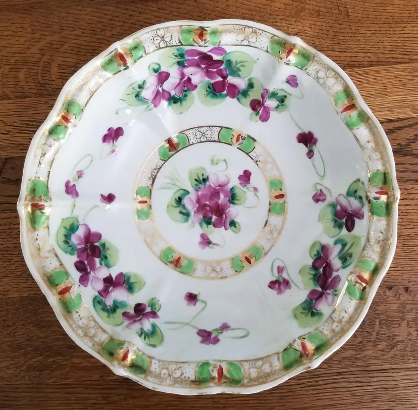 Vintage Porcelain Violets Serving Bowl