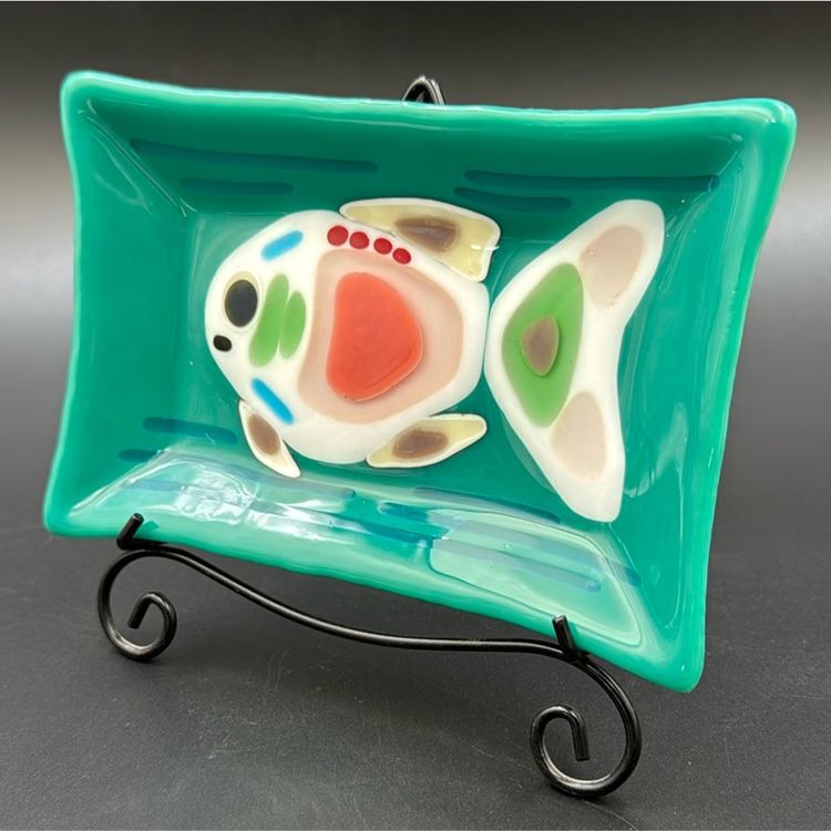 Fused art glass dish with a fish