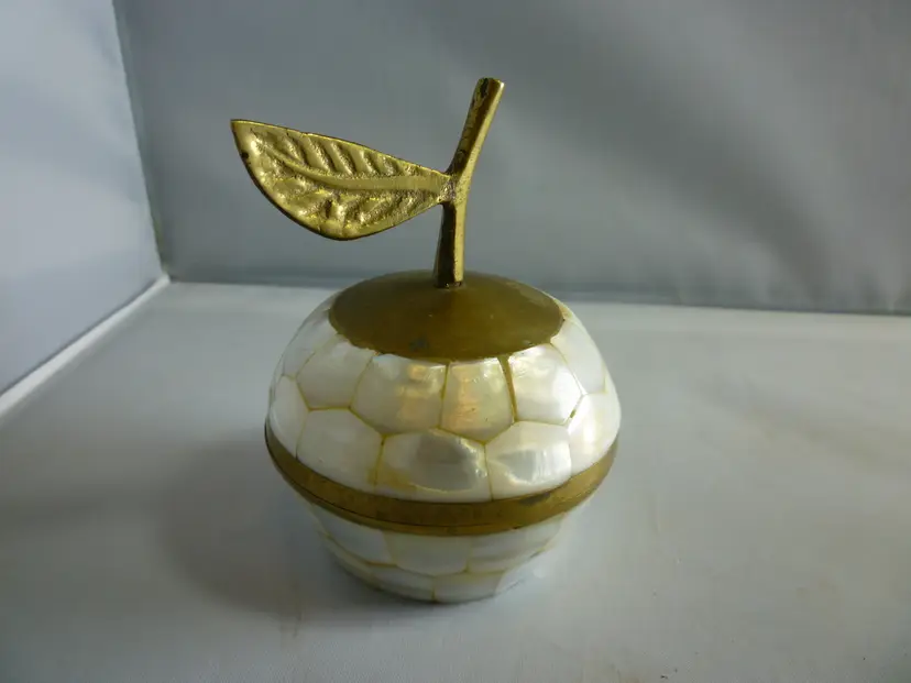 Vintage Brass Apple Trinket Box with MOP