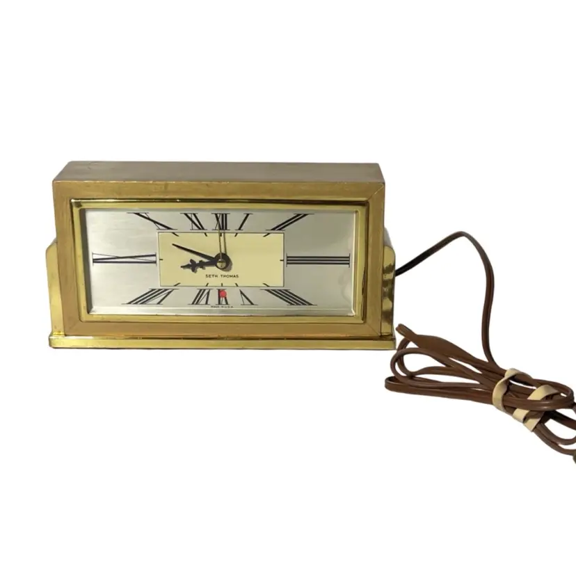 Vintage Electric Desk Mantle Clock Seth Thomas “Baxter 4E” Art Deco MCM Works Roman Numerals 1940-50s Wood Frame