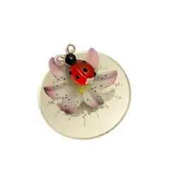 Hand Blown Ladybug On Lily Glass Figurine 2 1/2” X 2 3/4”