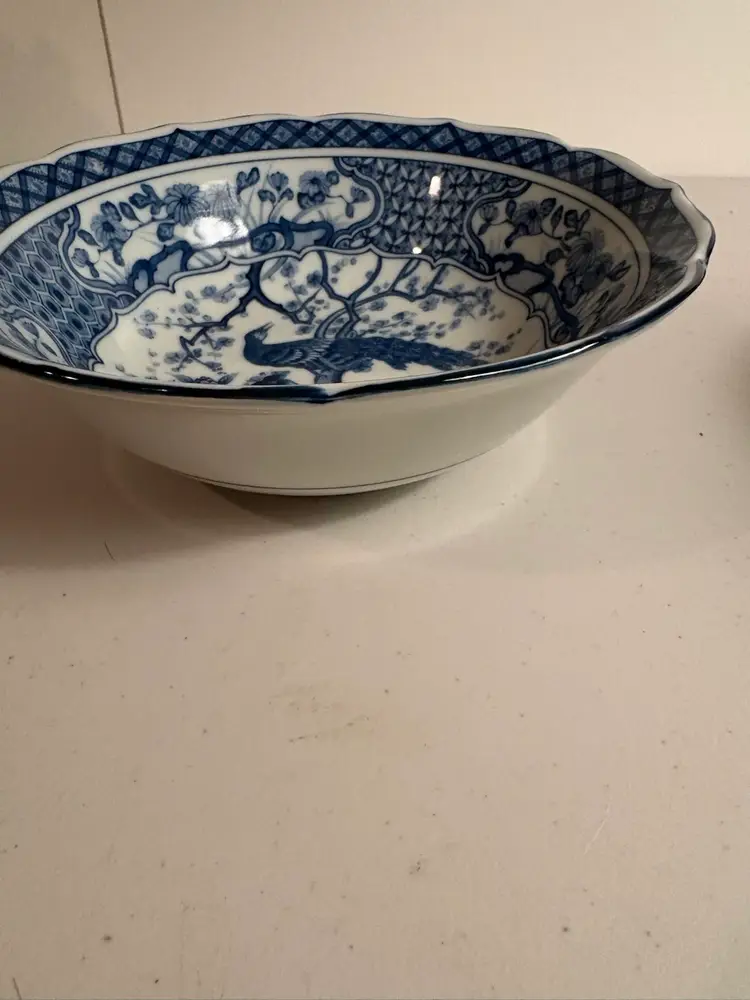 Vintage Japanese Possibly By Andrea by Sadek  Blue And White Peacock Bowl