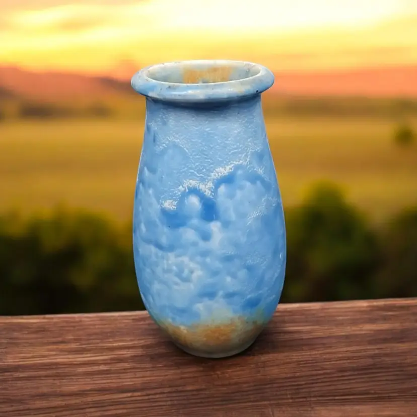 Vintage Sky Blue Textured Pottery Vase