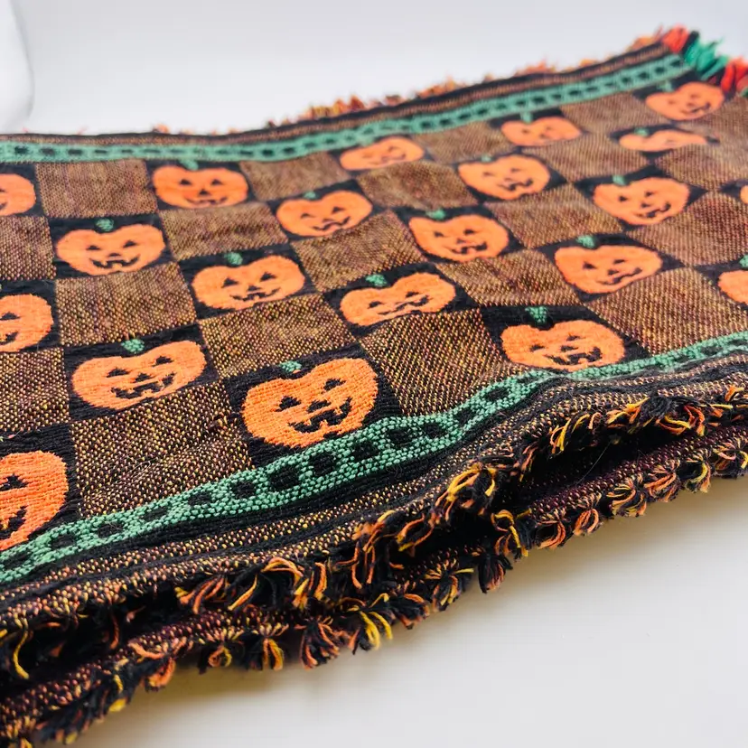 Set Of 4 Vintage Halloween Jack O Lantern Pumpkin Woven Tapestry Style Placemats 13”x 17”