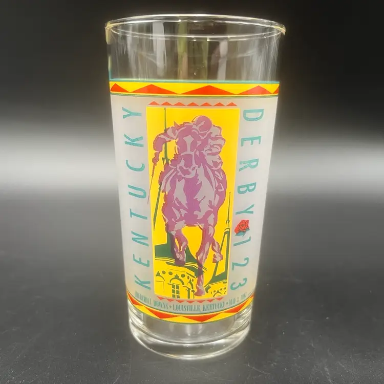 1997 123rd Kentucky Derby Official Souvenir Frosted Glass Churchill Downs Run For The Roses Jockey Club