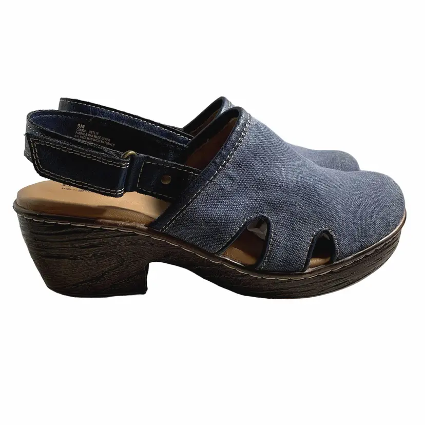 BOC Born Shoes Womens 9 M Lyza Blue Canvas Adjustable Slingback Block Heel Clogs