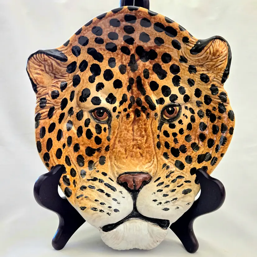 Ceramic Leopard Cheetah Bowl Glazed Terra Cotta Pottery Made in Italy w/ Issues