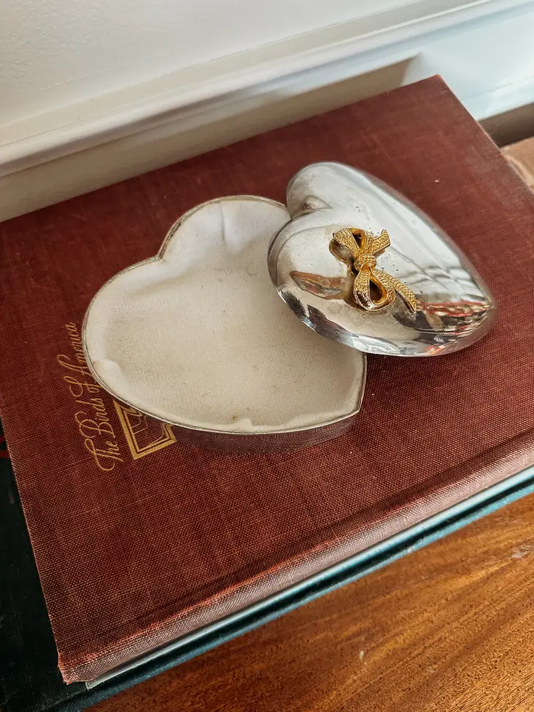 Vintage Silver Plate Heart Shaped Trinket Box
