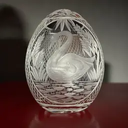 Faberge Cut Crystal Glass Russian Imperial Swan Bird Egg Signed