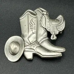 Western Cowboy Boots Saddle & Hat Pewter Tone Brooch Pin